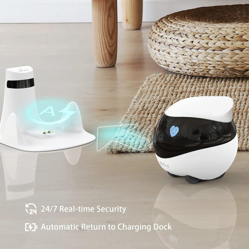 SE Familybot Home Camera Robot: 1080P Movable Pet Camera Indoor, Battery-Operated, Auto-Recharge, Night Vision, 2-Way Talk, Local Storage, APP Control