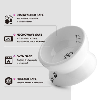 Elevated Cat Food Bowl, Raised Pet Food and Water Bowl, Cat and Small Dog Bowl, Tilted Ceramic Cat Water Bowl No Spill,15Oz, Dishwasher Safe