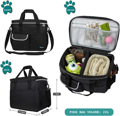 Dog Travel Bag | Airline Approved Tote Organizer with Multi-Function Pockets, Food Container Bag and Collapsible Bowl | Perfect Weekend Pet Travel Set for Dog, Cat