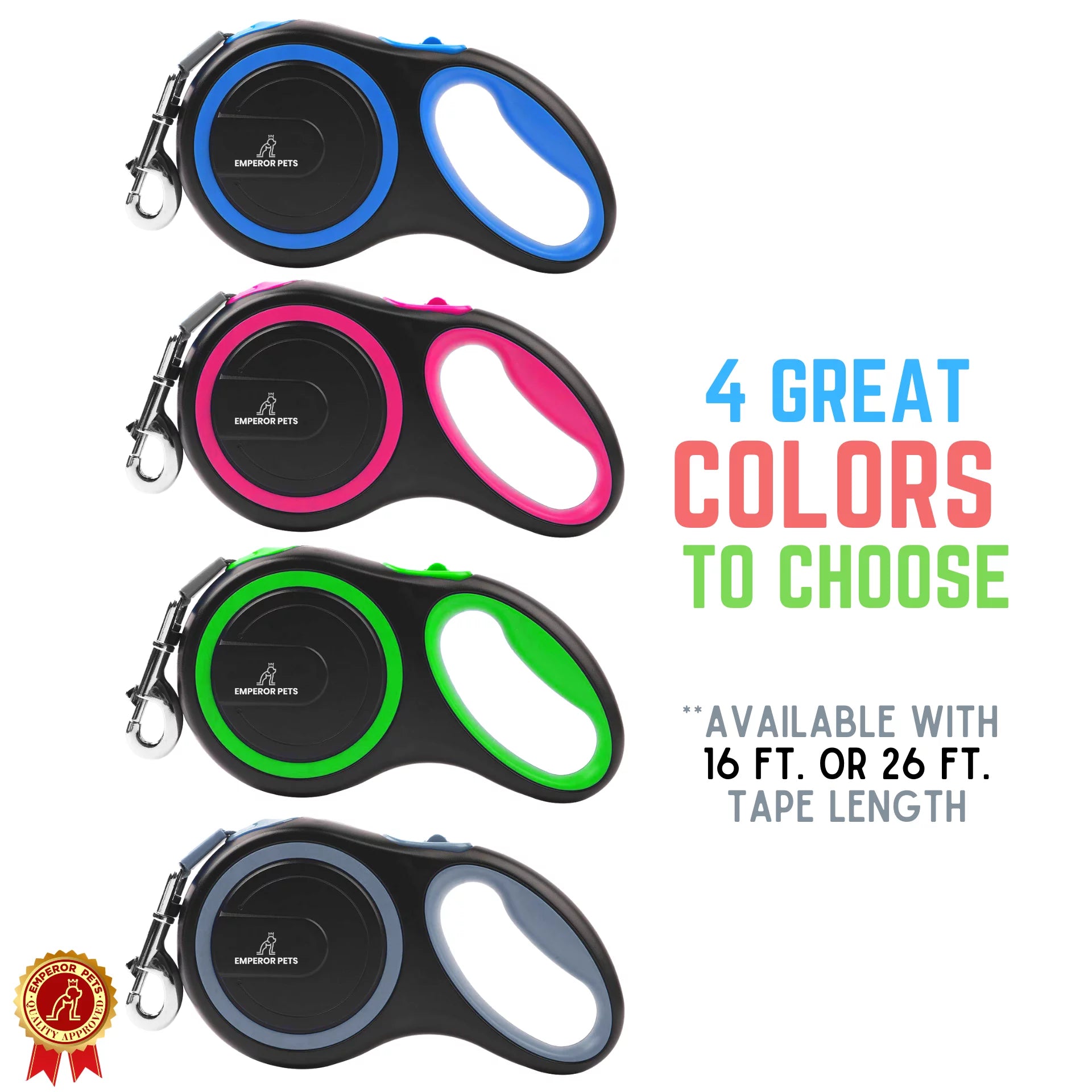 Correa Retráctil Para Perros Grandes De 16 Pies - Hasta 110 Libras, Correa Para Perros Grandes De Alta Resistencia Retráctil De 16 Pies - Gris - GY16-50