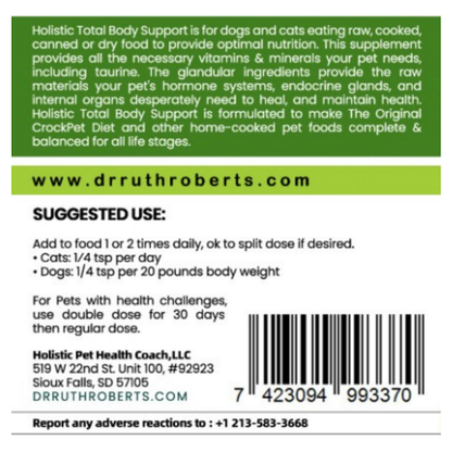 Back label of a supplement container with text and a barcode on a white background