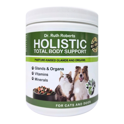 Dr. Ruth Roberts Holistic Total Body Support supplement jar for cats and dogs on a white background