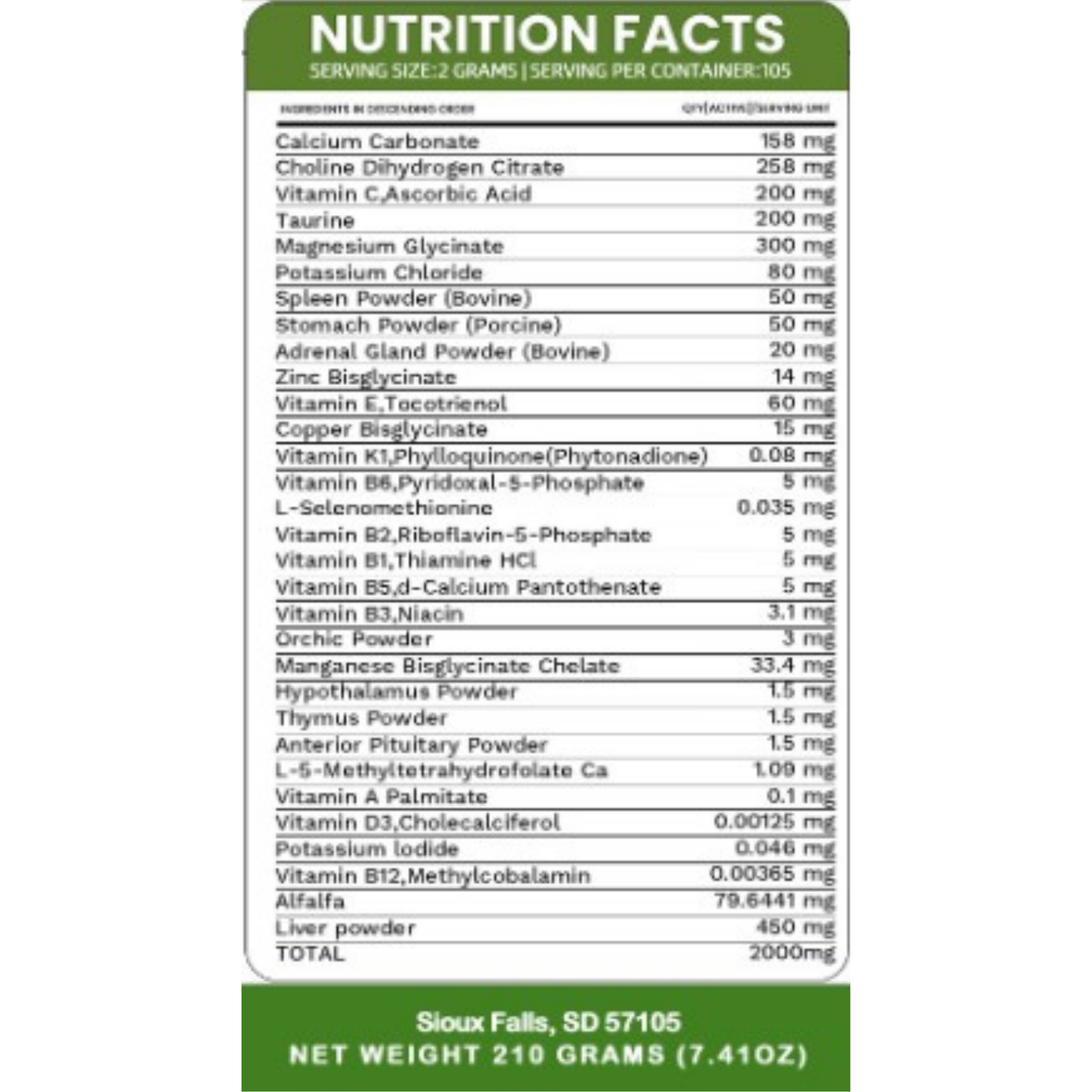 Nutrition facts label with detailed ingredient list on a white background