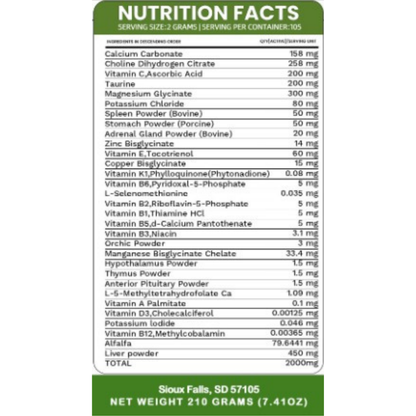 Nutrition facts label with detailed ingredient list on a white background