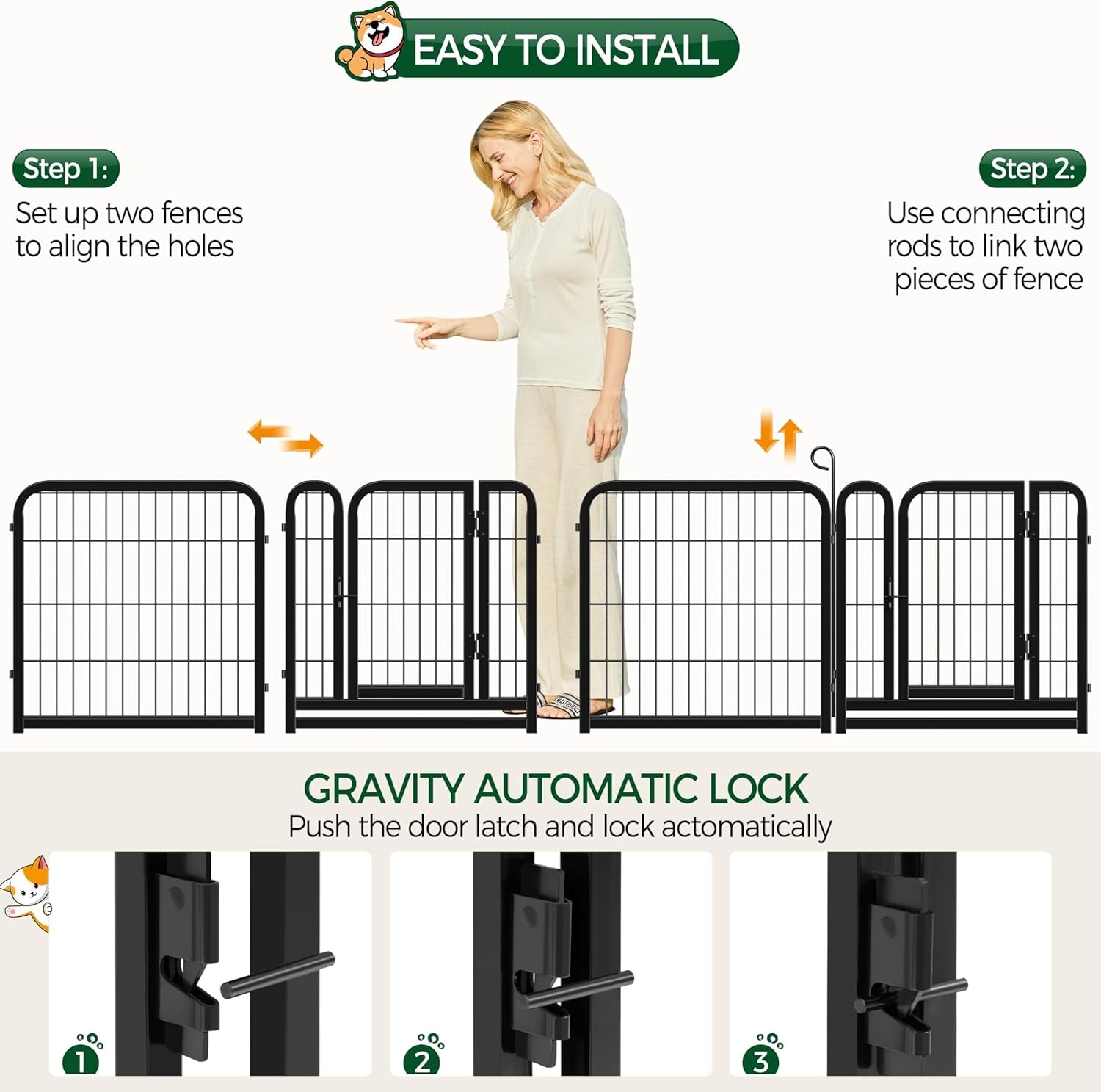 24/32/40-Inch 8/16/32 Panel Heavy Duty Pet Playpen Dog Exercise Pen Cat Fence with Door Puppy Rabbits Portable Play Pen,Outdoor/Indoor,Black