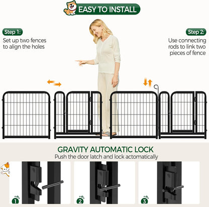 24/32/40-Inch 8/16/32 Panel Heavy Duty Pet Playpen Dog Exercise Pen Cat Fence with Door Puppy Rabbits Portable Play Pen,Outdoor/Indoor,Black