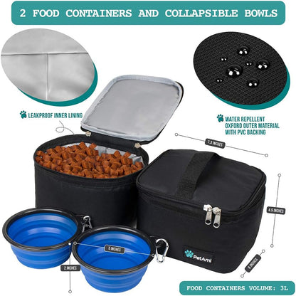 Dog Travel Bag | Airline Approved Tote Organizer with Multi-Function Pockets, Food Container Bag and Collapsible Bowl | Perfect Weekend Pet Travel Set for Dog, Cat