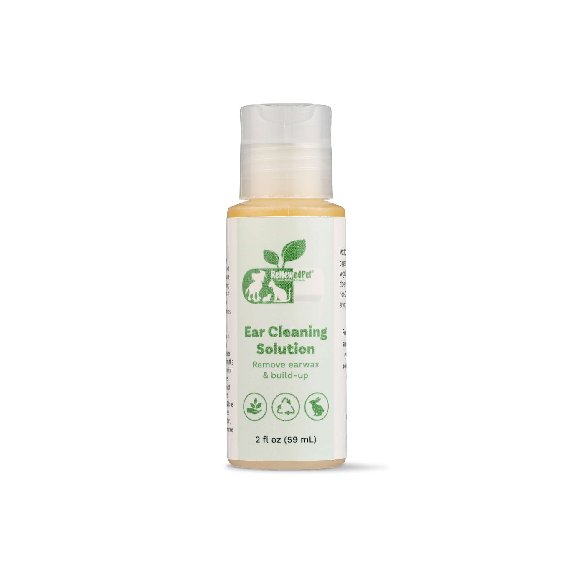 Bottle of ear cleaning solution on a white background