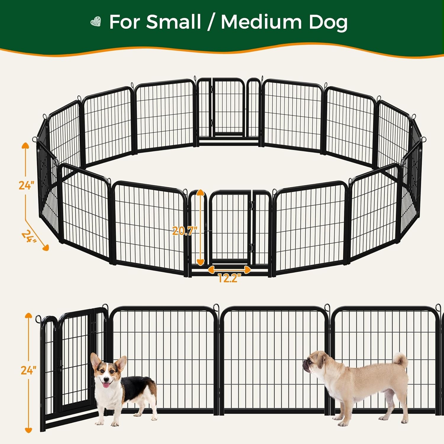 24/32/40-Inch 8/16/32 Panel Heavy Duty Pet Playpen Dog Exercise Pen Cat Fence with Door Puppy Rabbits Portable Play Pen,Outdoor/Indoor,Black