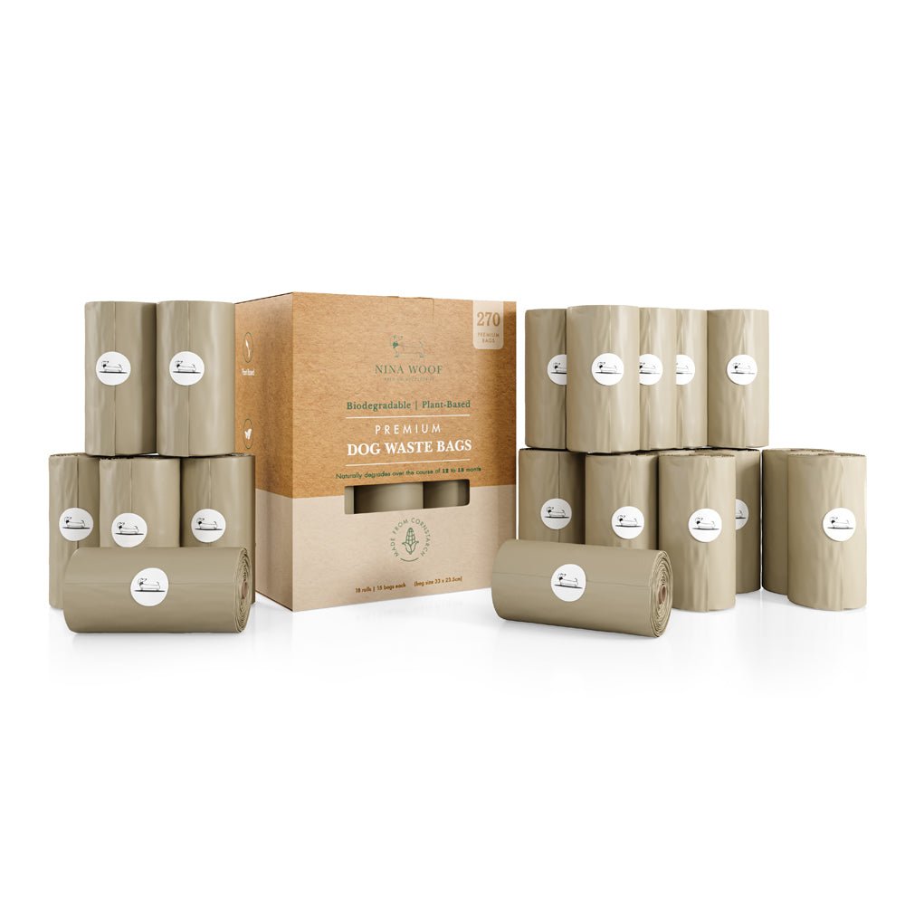Dog waste bags with packaging on a white background