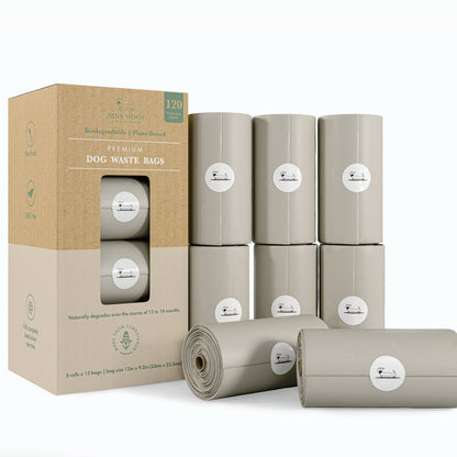 Dog waste bags with packaging on a white background
